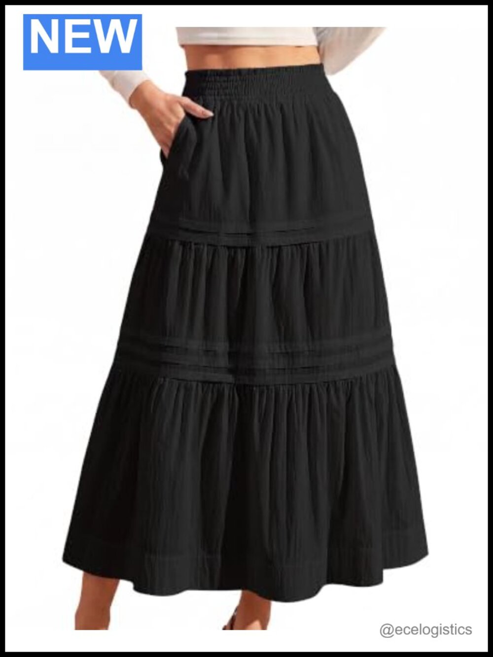 Boho Maxi Skirt Women Tiered A-Line with Pockets